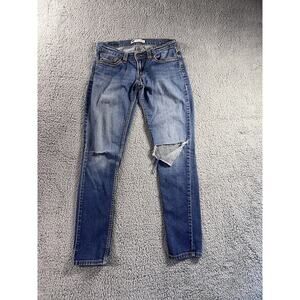 Levis‎ 524 Too Superlow Jeans Womens 7 Medium Wash Denim Distressed Festival